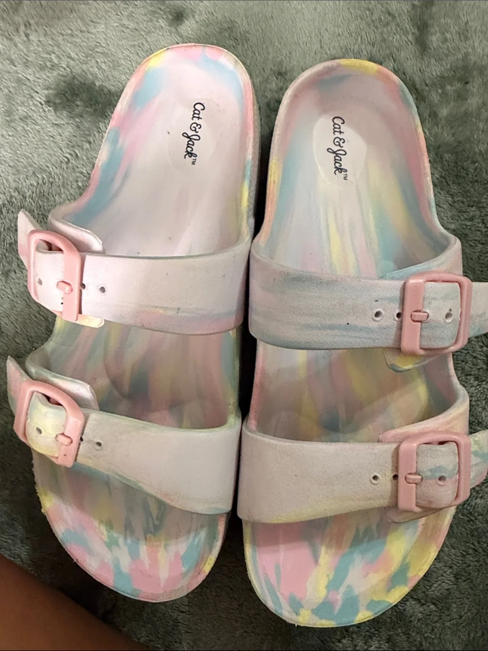Cat & Jack Pastel Tie-Dye Double Buckle Slide Sandals - Pink, Yellow, Blue